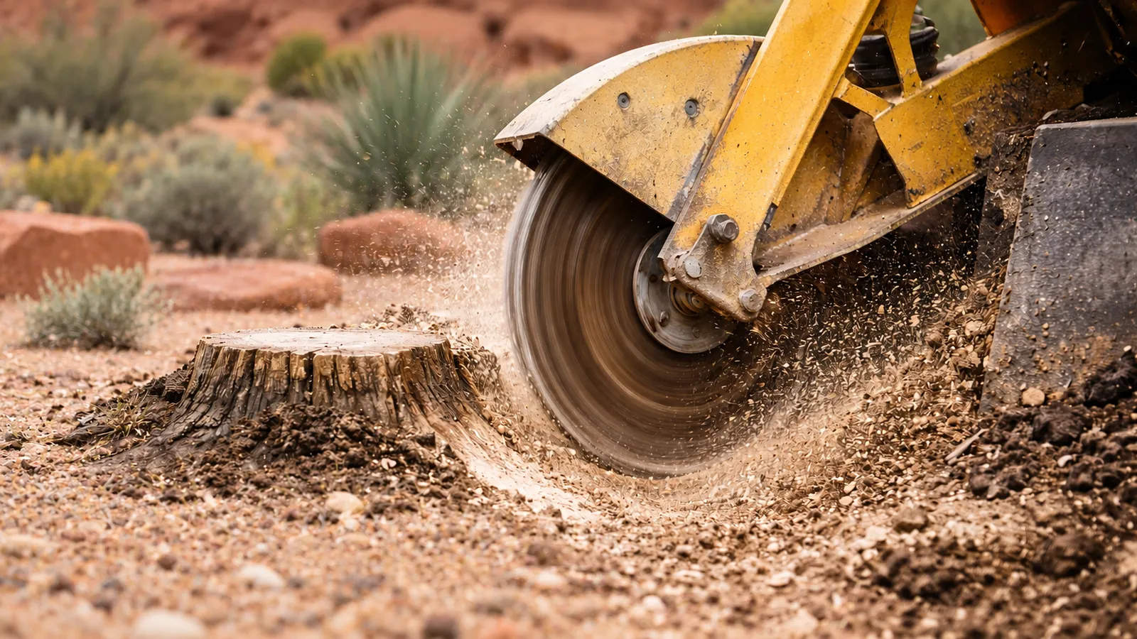 Stump grinder cutting a stump