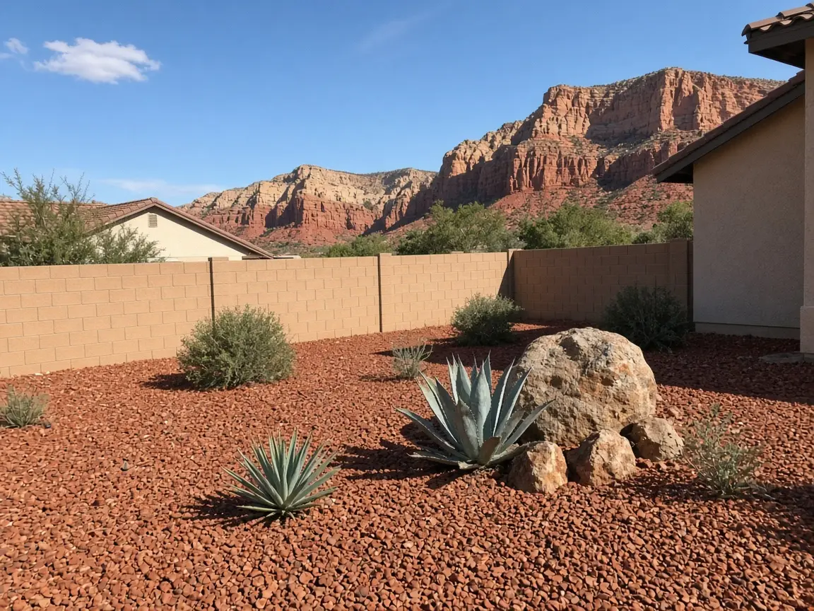 Clean finished desert-landscaped backyard